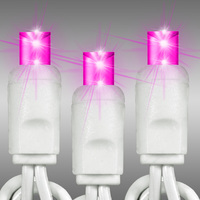 LED Christmas String Lights - 17 ft. - (50) Wide Angle Pink LED's - 4 in. Bulb Spacing - White Wire - Male and Female Plugs - 120 Volt