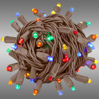 Rolled Mini Light Stringer - 26 ft. - (50) LEDs - Multi-Color - 6 in. Bulb Spacing - Brown Wire - Tangle-Free Rolls for Quick and Easy Installation - Male to Female Connection - Case of 24 - 120 Volt - Christmas Lite Co. NG-B50-6BM
