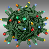 LED Christmas String Lights - 17 ft. - (50) Wide Angle Multi-Color LED's - 4 in. Bulb Spacing - Green Wire - Male and Female Plugs - Rolled Contractor Pack - Case of 24 - 120 Volt - Christmas Lite Co. CMS-10079