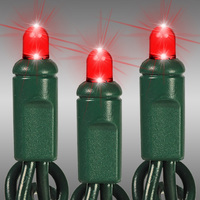 LED Christmas String Lights - 25 ft. - (50) Multi-Directional Red LED's - 6 in. Bulb Spacing - Green Wire - Male and Female Plugs - 120 Volt - HLS 10704
