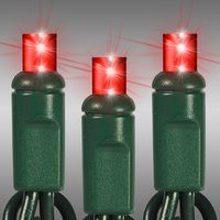 LED Christmas String Lights - 17 ft. - (50) Wide Angle Red LED's - 4 in. Bulb Spacing - Green Wire - Male and Female Plugs - 120 Volt - HLS 45502R-PB24