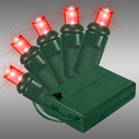 6 ft. Lighted Length - (20) LED's - 4 in. Bulb Spacing - Red - Wide Angle Mini Lights - 24 in. Battery Lead Wire - Green Wire - Indoor Only