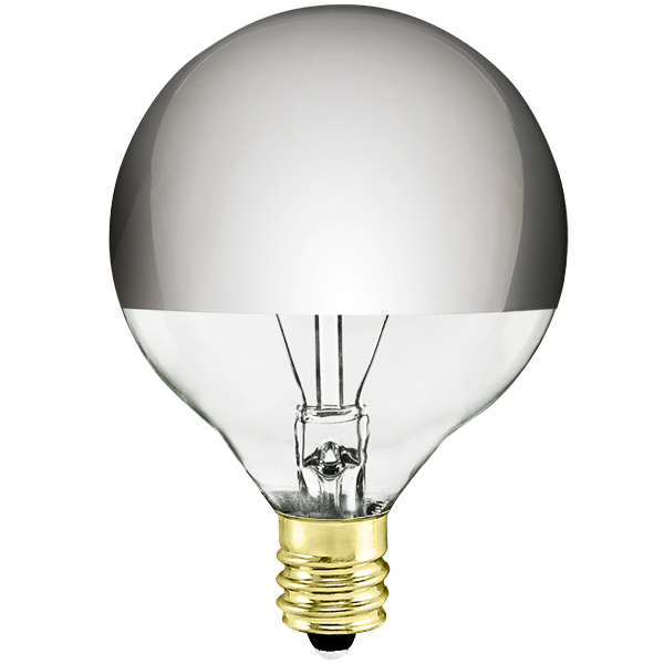 40 Watt - G16.5 - Clear Silver Bowl - 2-11/16 in. Dia. - 120 Volt - 1,500 Life Hours - Decorative Globe - Candelabra Base - Satco S3245