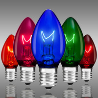 C7 - 5 Watt - Transparent Multi Color - Double Dipped - Incandescent - Christmas Light Replacement Bulbs - Candelabra Base - 130 Volt - 25 Pack