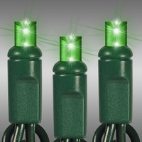 LED Christmas String Lights - 24 ft. - (70) Wide Angle Green LED's - 4 in. Bulb Spacing - Green Wire - Male and Female Plugs - 120 Volt - HLS 70WA-4GG