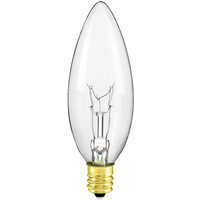 15 Watt - Clear - Straight Tip - Incandescent Chandelier Bulb - Candelabra Base - 130 Volt - Satco A3620