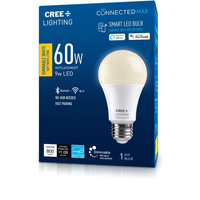 800 Lumens - LED Smart Bulb - A19 - 9 Watt - 2700 Kelvin - 60 Watt Equal - Medium Base - Easy Dimming through App - No Hub Required - 120 Volt - Cree CMA19-60W-AL-827
