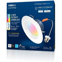 850 Lumens - 6 in. Selectable LED Smart Downlight Fixture - Color Changing and Tunable White - 2200-6500 Kelvin - 11 Watt - 75 Watt Equal - Medium Base - 90 CRI - Easy Dimming Through App - No Hub Required - 120 Volt - Cree CMDL6-75W-AL-9ACK