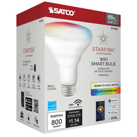 800 Lumens - LED Smart Bulb - BR30 - 9.5 Watt - Color Changing and Tunable White - 2700-5000 Kelvin - 65 Watt Equal - Medium Base - Easy Dimming through App - No Hub Required - 120 Volt - Satco S11255