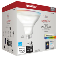 1200 Lumens - LED Smart Bulb - PAR38 - 15 Watt - Color Changing and Tunable White - 2700-5000 Kelvin - 90 Watt Equal - Medium Base - Easy Dimming through App - No Hub Required - 120 Volt - Satco S11258