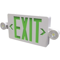 Double Face LED Combination Exit Sign - LED Lamp Heads - Green Letters - 90 Min. Operation - White - 120/277 Volt - HALCO 95004