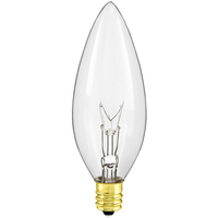 15 Watt - Clear - Straight Tip - Incandescent Chandelier Bulb - Candelabra Base - 130 Volt - PLT Solutions - PLTS-12120