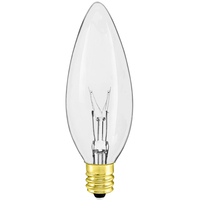 25 Watt - Clear - Straight Tip - Incandescent Chandelier Bulb - Candelabra Base - 130 Volt - PLTS-12116