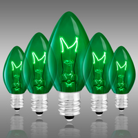 C7 - Transparent Green - 5 Watt - Double Dipped - Incandescent Christmas Light Replacement Bulbs - Candelabra Base - 130 Volt - 25 Pack