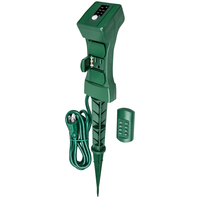 Remote Controlled Outdoor Power Outlet Yard Stake With Photocell Timer - (3) Grounded Outlets - 6 ft. Cord Length - 13 Amps - 1675 Watt Maximum - Green