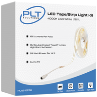16 ft. - Cool White - LED Tape Light/Strip Light Kit - 3M Adhesive Backing - Includes 24V Power Supply and RF Controller with Remote - PLT Solutions - PLTS-12256