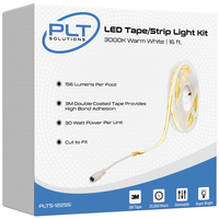 16 ft. - Warm White - LED Tape Light/Strip Light Kit - 3M Adhesive Backing - Includes 24V Power Supply and RF Controller with Remote - PLT Solutions - PLTS-12255