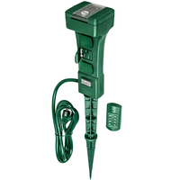 Remote Controlled Outdoor Power Outlet Yard Stake With Photocell Timer - (6) Grounded Outlets - 6 ft. Cord Length - 15 Amps - 1875 Watt Maximum - Green