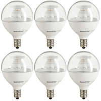 2 in. Dia. - LED G16.5 Globe - 5 Watt - 40 Watt Equal - 2700 Kelvin - 350 Lumens - Incandescent Match - Candelabra Base - 120 Volt - 6 Pack - Sunlite 40294-SU