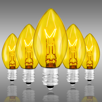C7 - 5 Watt - Transparent Yellow - Double Dipped - Incandescent Christmas Light Replacement Bulbs - Candelabra Base - 130 Volt - 25 Pack