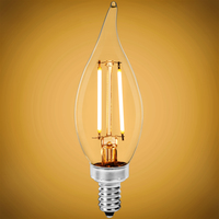 120 Lumens - 1.5 Watt - 2700 Kelvin - LED Chandelier Bulb - 15 Watt Equal - Incandescent Match - Clear - Candelabra Base - 120 Volt - PLT Solutions - PLT-11882