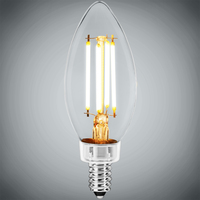 500 Lumens - 4 Watt - 5000 Kelvin - LED Chandelier Bulb - 60 Watt Equal - Daylight White - Clear - Candelabra Base - 120 Volt - PLT Solutions - PLT-11832