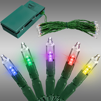 19 ft. Battery Operated Christmas Light Stringer - (35) Multi-Color LED Bulbs - 6 in. Bulb Spacing - Green Wire - T5 Mini Lights - Indoor/Outdoor