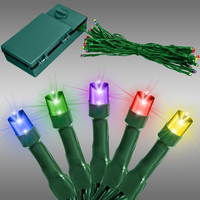 19 ft. Battery Operated Christmas Light Stringer - (35) Multi-Color LED Bulbs - 6 in. Bulb Spacing - Green Wire - Wide Angle Mini Lights - Indoor/Outdoor
