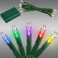 8.4 ft. Battery Operated Christmas Light Stringer - (20) Multi-Color LED Bulbs - 4 in. Bulb Spacing - Green Wire - T5 Mini Lights - Indoor