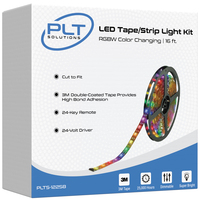 16 ft. - RGBW Color Changing LED Tape Light/Strip Light Kit - 3M Adhesive Backing - 120 – 24V Power Supply / Adapter and IR Controller with Remote - PLT Solutions - PLTS-12258