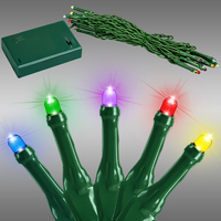 8.4 ft. Battery Operated Christmas Light Stringer - (20) Multi-Color LED Bulbs - 4 in. Bulb Spacing - Green Wire - Multi-Directional Mini Lights - Indoor