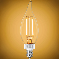 200 Lumens - 2.5 Watt - 2700 Kelvin - LED Chandelier Bulb - 25 Watt Equal - Incandescent Match - Clear - Candelabra Base - 120 Volt - PLT Solutions - PLT-11885