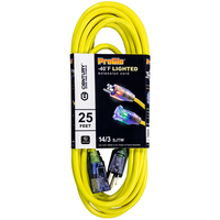 Heavy Duty Extension Cord - 3-Prong Grounded Plug - 25 ft. Cord Length - 15 Amp - 1875 Watt Maximum - Single-Outlet End - Yellow - PWC C02407-LE