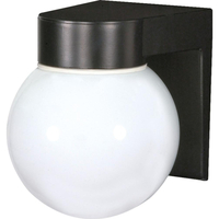 7 in. x 6 in. Outdoor Utility Wall Sconce Fixture - White Glass - Black Finish - Uses (1) Incandescent or LED Bulb - Medium Base - 120 Volt - Nuvo SF77-140