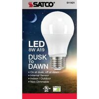800 Lumens - 8 Watt - 2700 Kelvin - LED A19 Light Bulb with Dusk-to-Dawn Sensor - 60 Watt Equal - Medium Base - 120 Volt - Satco S11421