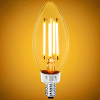 500 Lumens - 5.5 Watt - 2400 Kelvin - LED Chandelier Bulb - 3.8 x 1.4 in. - 60 Watt Equal - Candle Glow - Clear - Candelabra Base - 92 CRI - 120 Volt - PLT-12806