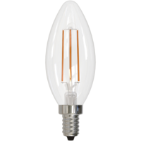 350 Lumens - 4 Watt - 2700 Kelvin - LED Chandelier Bulb - 3.9 in. x 1.4 in. - 40 Watt Equal - Incandescent Match - Clear - Candelabra Base - 90 CRI - 120 Volt - Bulbrite 776756