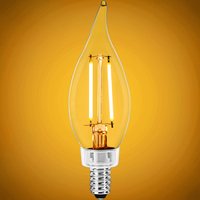250 Lumens - 3 Watt - 2400 Kelvin - LED Chandelier Bulb - 4.3 x 1.4 in. - 25 Watt Equal - Candle Glow - Clear - Candelabra Base - 92 CRI - PLT-12810
