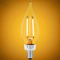 300 Lumens - 4 Watt - 2400 Kelvin - LED Chandelier Bulb - 4.3 x 1.4 in. - 40 Watt Equal - Candle Glow - Clear - Candelabra Base - 92 CRI - 120 Volt - PLT-12814