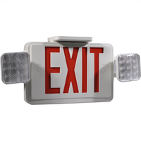 Double Face LED Combination Exit Sign - LED Lamp Heads - Red Letters - 90 Min. Operation - White - 120/277 Volt - PLT-50330