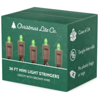 26 ft. Commercial LED Christmas Lights - Case of 24 - (50) Green 5mm Wide Angle Bulbs - 6 in. Bulb Spacing - Brown Wire - Tangle-Free Rolls - Male to Female Connection - 120 Volt - Christmas Lite Co. NG-B50-6BG