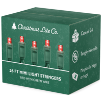 26 ft. LED Mini Lights - (50) Red 5mm Bulbs - 6 in. Bulb Spacing - Green Wire - Case of 24 - Tangle-Free Rolls for Easy Installation - Male to Female Connection - 120 Volt - Christmas Lite Co. CMS-10083