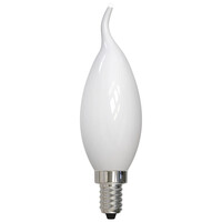 500 Lumens - 5 Watt - LED Chandelier Filament Bulb - Warm Dimming 3000 to 1800 Kelvin - 4.72 in. x 1.37 in. - Milky Finish - 60 Watt Equal - Halogen Match to Candle Light - Candelabra Base - 90 CRI - 120 Volt - Bulbrite 776402