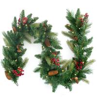 9 ft. Christmas Garland - Cone and Berry - Battery Operated - Pre-lit with Multi-Color and Warm White LED Mini Lights - Indoor/Outdoor - PLT-20316