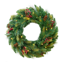 30 in. Cone and Berry Wreath - Battery Operated - Pre-Lit with Clear and Multi-Color LED Mini Lights - Indoor/Outdoor - PLT-20313