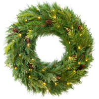 30 in. Mixed Cedar Wreath - Battery Operated - Pre-Lit with Clear and Multi-Color LED Mini Lights - Indoor/Outdoor - PLT-20321