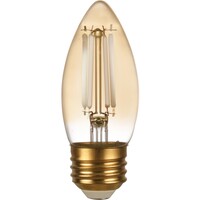 300 Lumens - 4 Watt - 3000 Kelvin - LED Chandelier Filament Bulb - 3.5 in. x 1.4 in. - Amber Tint - White Filament - 40 Watt Equal - Halogen Color - Medium Base - 90 CRI - 120 Volt - PLT-13397