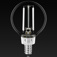 1.97 in. Dia. - LED G16 Globe Filament Bulb - 2.5 Watt - 25 Watt Equal - Halogen Color - Clear - White Filament - 250 Lumens - 3000 Kelvin - Candelabra Base - 90 CRI - 120 Volt - PLT-13418