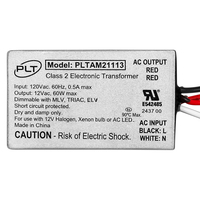 12 Volt Output - Electronic Low Voltage Transformer - 60 Watt Maximum - 120 Volt Input - Side Leads - Aluminum Enclosure - PLT-13208