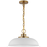 15 in. x 8 in. Pendant Fixture - White Shade - Brass Finish - Colony Collection - Uses (1) 100-Watt Max Incandescent or LED Bulb - Medium Base - 4 ft. Adjustable Chain - 120 Volt - Nuvo 60-7480